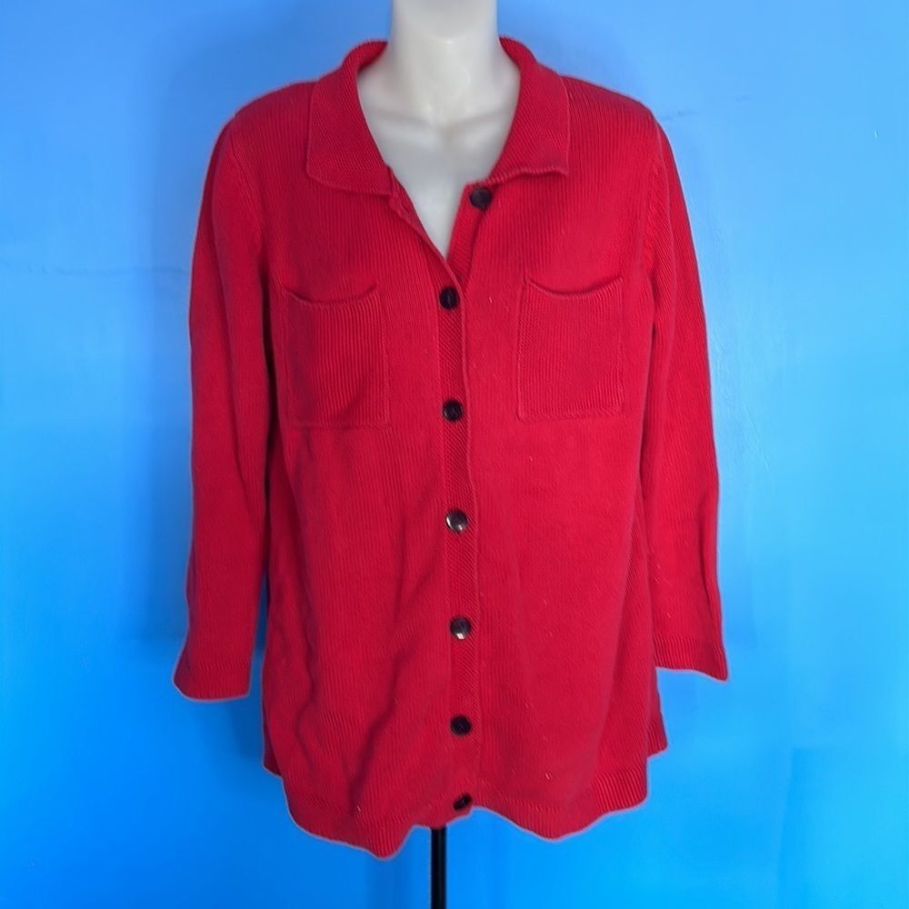 Monterey Bay Women’s Red Cardigan Sweater Size M Button Down Knit Long Sleeve